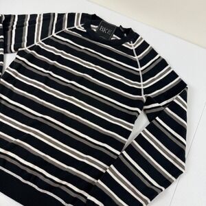 BKE Striped Crewneck Sweater Black White Gray Cotton Raglan Sleeve Womens Medium
